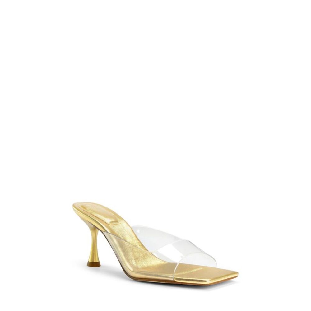 MARC FISHER Womens Gold Padded Marcelo Square Toe Slip On Heeled Sandal 5.5 M